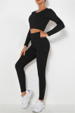Fuchsia Casual Sportswear Solid Basic O Neck Long Sleeve Two Pieces