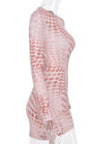 Blue Sexy Street Print Patchwork Frenulum O Neck Pencil Skirt Dresses