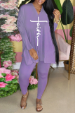 Purple Casual Print Patchwork O Neck Long Sleeve Two Pieces