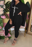 Purple Casual Print Patchwork O Neck Long Sleeve Two Pieces