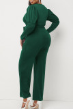 Yellow Casual Solid Patchwork V Neck Straight Jumpsuits