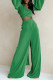 Green Fashion Casual Solid Bandage V Neck Long Sleeve Two Pieces