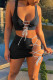 Black Sexy Solid Bandage Spaghetti Strap Sleeveless Two Pieces