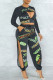 Dark Gray Sexy Letter Print Hollowed Out Patchwork Zipper Zipper Collar Long Sleeve Three Pieces