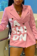 Pink Casual Print Patchwork Turndown Collar Outerwear