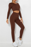 Fuchsia Casual Sportswear Solid Basic O Neck Long Sleeve Two Pieces