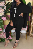 Pink Fashion Casual Print Slit V Neck Long Sleeve Two Pieces