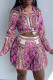 Rose Red Fashion Casual Print Basic Turndown Collar Long Sleeve Two Pieces