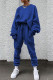 Blue Casual Solid Patchwork O Neck Long Sleeve Two Pieces