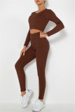 Fuchsia Casual Sportswear Solid Basic O Neck Long Sleeve Two Pieces