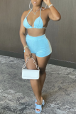 Rose Red Sexy Solid Bandage Patchwork Swimwears