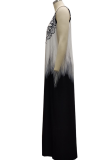 Black And White Sexy Gradual Change Hollowed Out Halter Straight Dresses