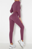 Fuchsia Casual Sportswear Solid Basic O Neck Long Sleeve Two Pieces