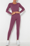Fuchsia Casual Sportswear Solid Basic O Neck Long Sleeve Two Pieces