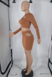Black Sexy Solid Hollowed Out O Neck Long Sleeve Two Pieces
