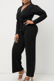 Yellow Casual Solid Patchwork V Neck Straight Jumpsuits
