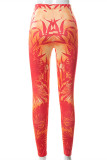Red Fashion Casual Print Basic Skinny High Waist Pencil Trousers