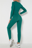 Fuchsia Casual Sportswear Solid Basic O Neck Long Sleeve Two Pieces