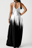 Black And White Sexy Gradual Change Hollowed Out Halter Straight Dresses