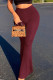 Burgundy Casual Solid Boot Cut High Waist Speaker Solid Color Bottoms