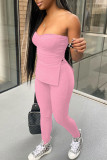 Pink Street Solid Patchwork Slit Strapless Sleeveless Two Pieces