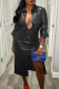 Black Casual Solid Patchwork Buckle Turndown Collar Outerwear