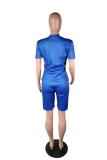Blue Casual Fashion Slim fit Two Piece Suits Letter Solid Regular Short Sleeve