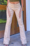 White Sexy Casual Solid Hollowed Out Patchwork Frenulum Straight High Waist Straight Solid Color Bottoms