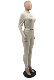 White Fashion Casual Letter Embroidered Half A Turtleneck Long Sleeve Two Pieces