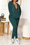 Blue Casual Solid Patchwork Hooded Collar Long Sleeve Two Pieces