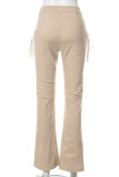 White Sexy Casual Solid Hollowed Out Patchwork Frenulum Straight High Waist Straight Solid Color Bottoms
