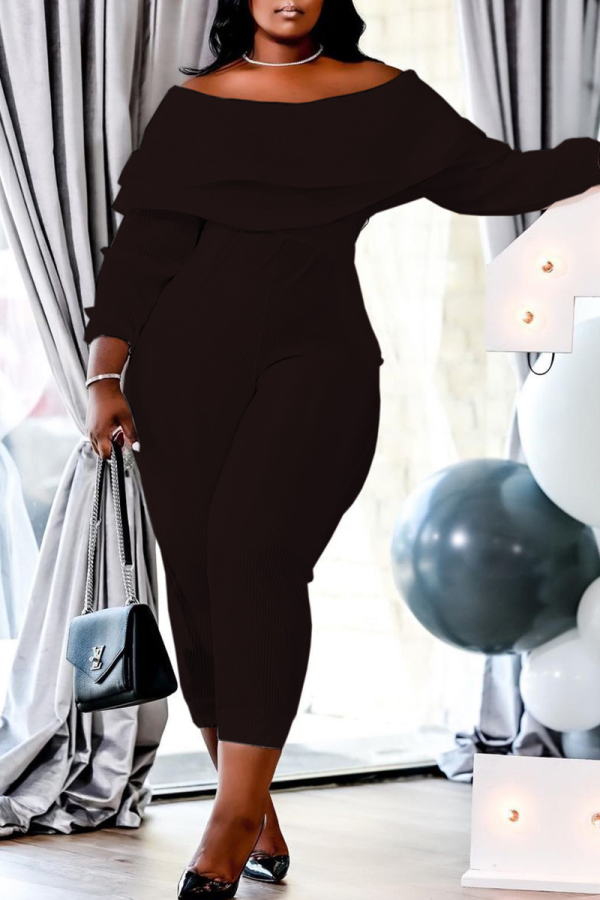 Black Casual Solid Patchwork Off the Shoulder Skinny Jumpsuits