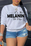 White Fashion Casual Letter Print Basic O Neck Tops