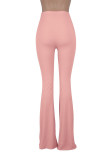 Pink Casual Solid Boot Cut High Waist Speaker Solid Color Bottoms
