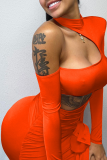Red Sexy Solid Patchwork Half A Turtleneck Pencil Skirt Dresses