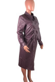 Blue Casual Solid Patchwork Buckle Turndown Collar Outerwear