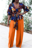 Orange Fashion Casual Solid Bandage Regular High Waist Trousers