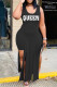Black Casual Letter Print Patchwork Slit U Neck Two Pieces