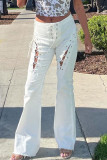 White Sexy Casual Solid Hollowed Out Patchwork Frenulum Straight High Waist Straight Solid Color Bottoms