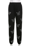 Pink Casual Butterfly Print Patchwork Harlan Mid Waist Harlan Full Print Bottoms