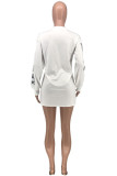 Grey O Neck Long Sleeve Print Tops