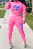 Pink Casual Print Patchwork O Neck Long Sleeve Two Pieces