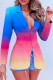 Blue Pink Work Gradual Change Patchwork Turn-back Collar Outerwear