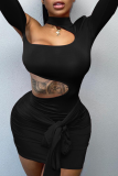 Red Sexy Solid Patchwork Half A Turtleneck Pencil Skirt Dresses