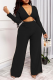 Black Sexy Solid Patchwork V Neck Long Sleeve Two Pieces