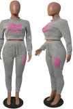 Pink Casual Print Patchwork O Neck Long Sleeve Two Pieces