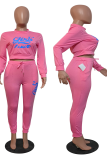 Pink Casual Print Patchwork O Neck Long Sleeve Two Pieces