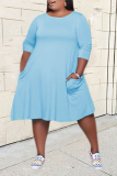 Pink Casual Solid Patchwork O Neck Straight Dresses
