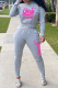 Grey Casual Print Patchwork O Neck Long Sleeve Two Pieces