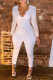 White Casual Solid Patchwork V Neck Skinny Jumpsuits